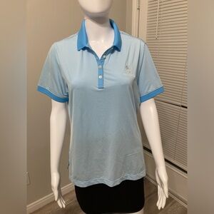 Footjoy Golf Short Sleeve Polo Shirt Willow Creek Blue White Stripes Sz L